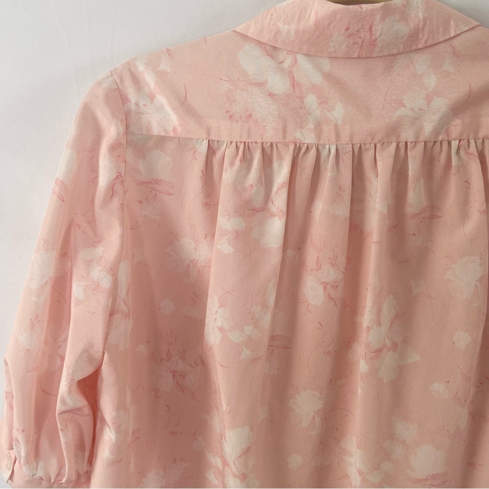 Vintage 70s home made pastel pink collared button up blouse puff sleeve - Picture 5 of 5